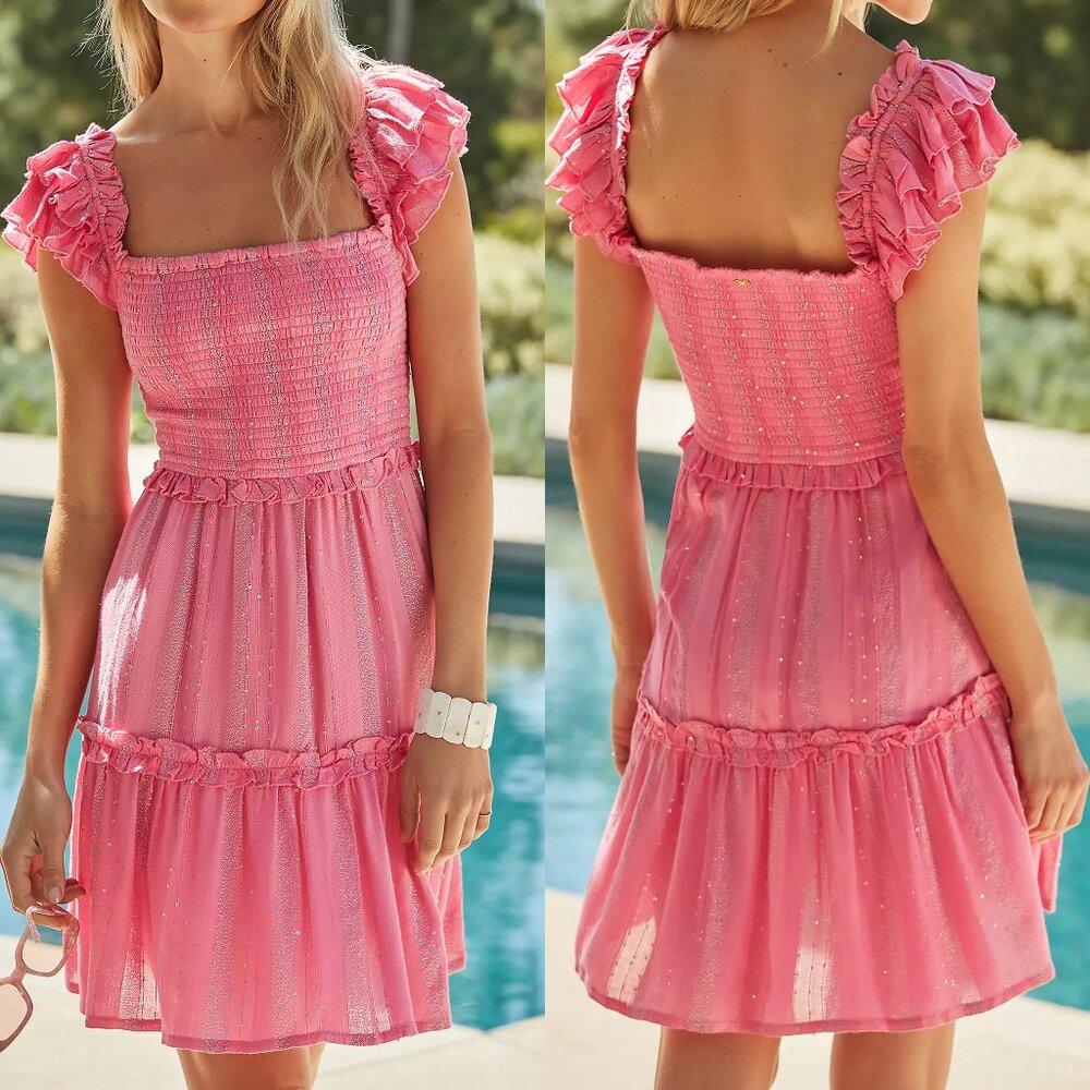 Anthropologie X PQ Swim Carrie Smocked Ruffle Mini Dress XS/S